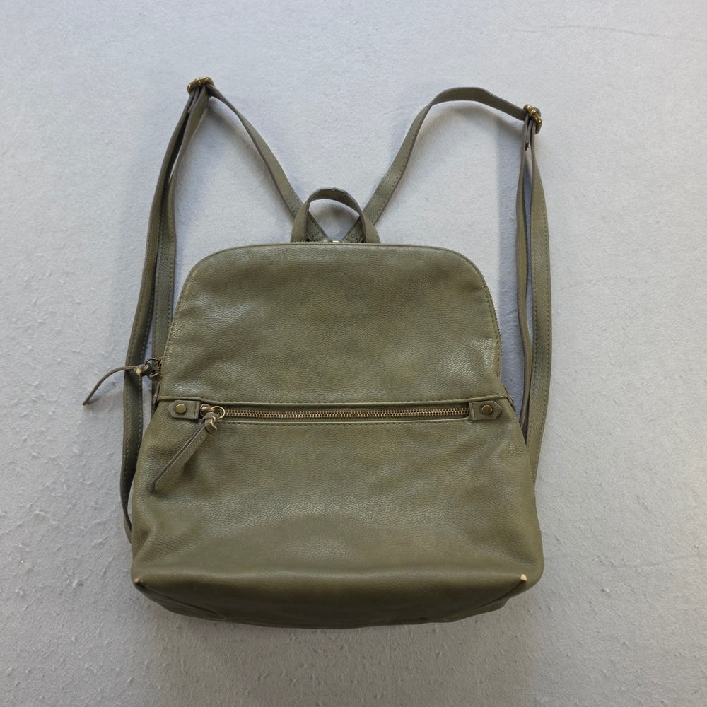 Olive Green Faux Leather Backpack Pockets Minimalist Grunge Festival Goblincore